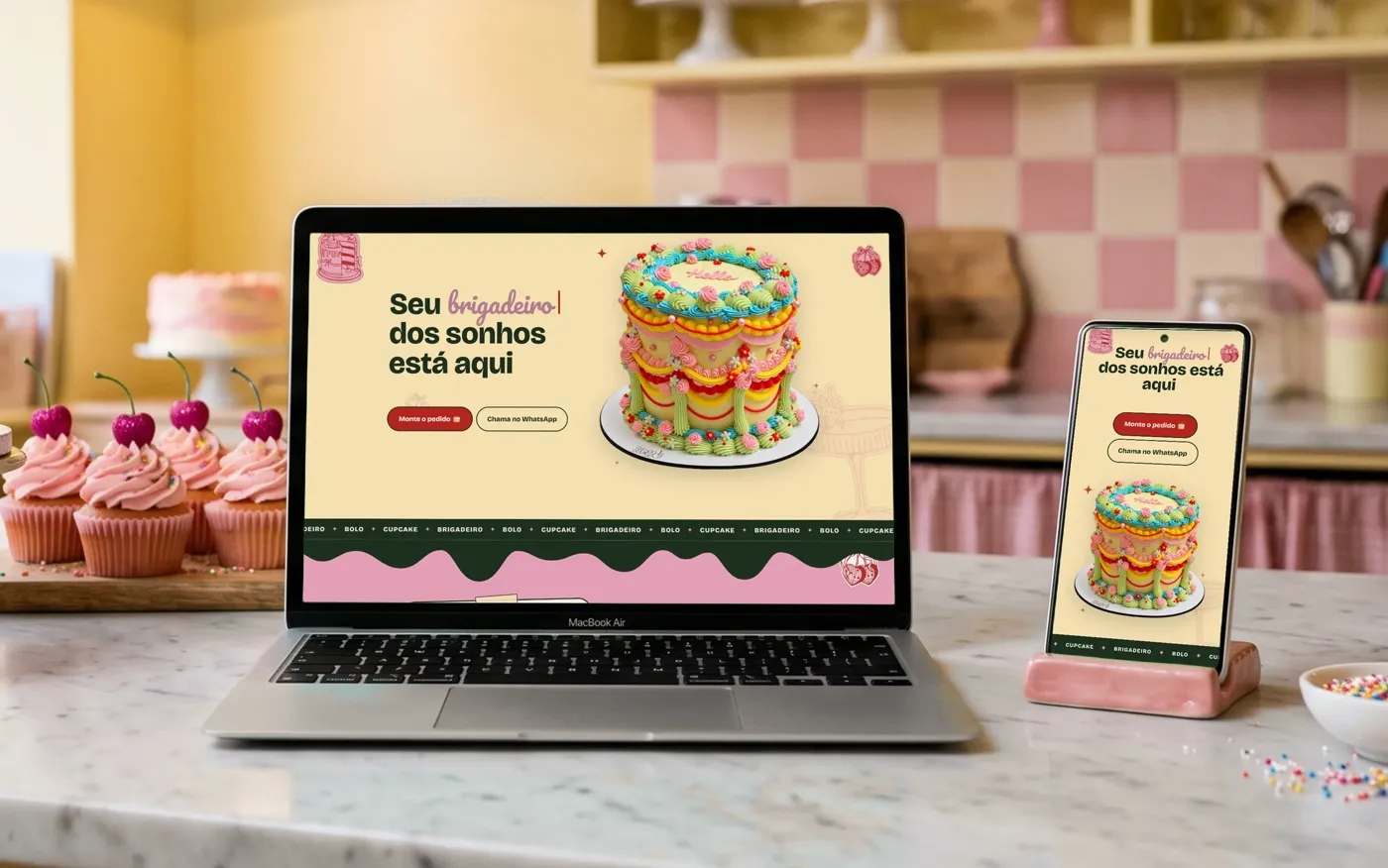 Site da Hello Confeitaria aberto num notebook